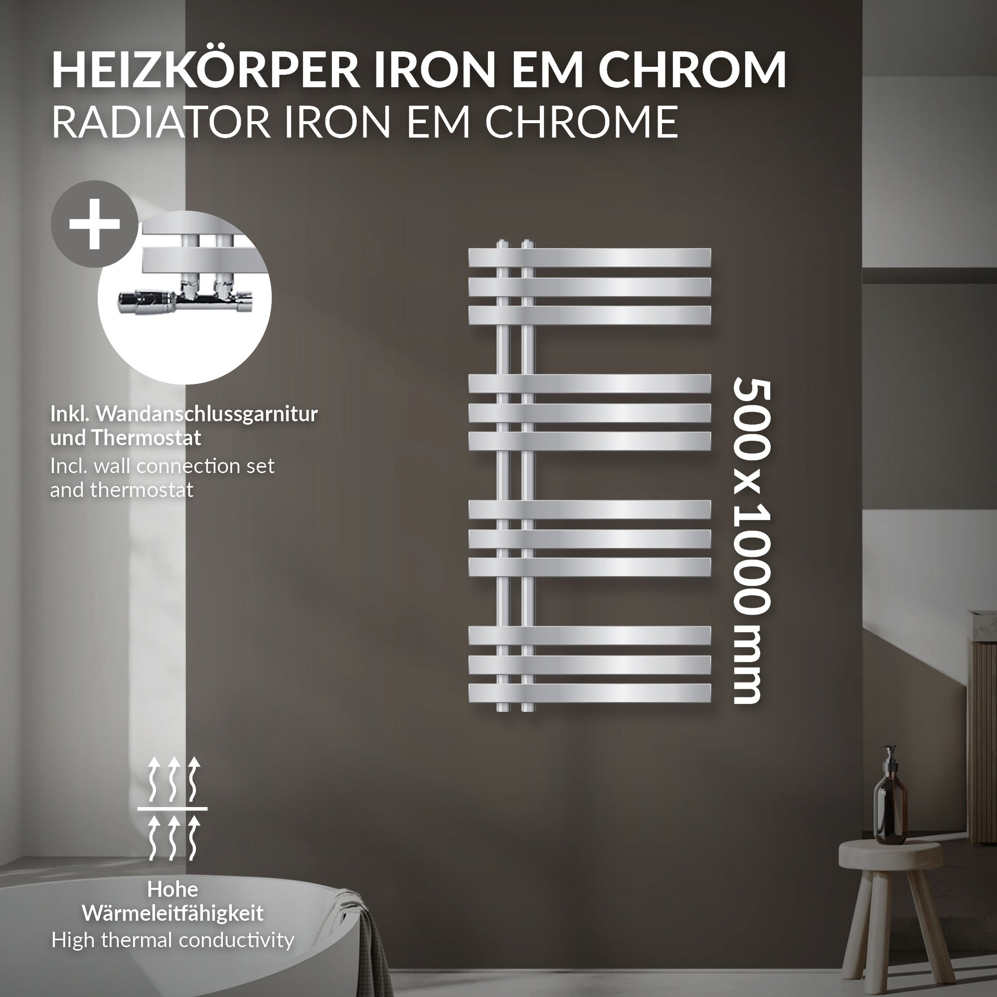 ECD Germany LuxeBath Radiateur salle de bain 500x1000 chrome