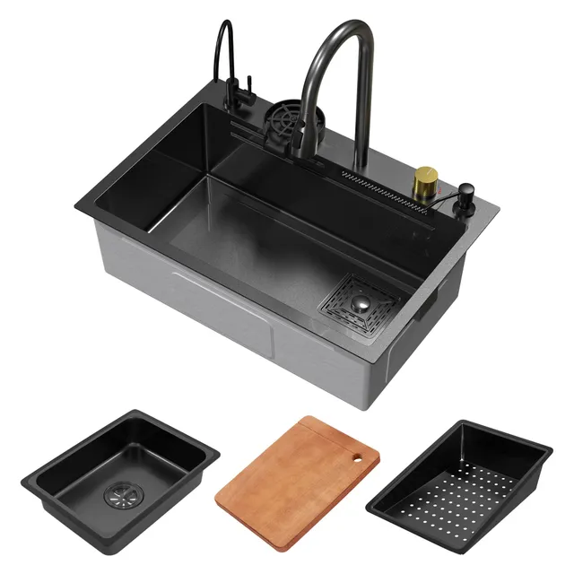 Évier ML-Design inox 68x46 robinet douchette 8 pièces