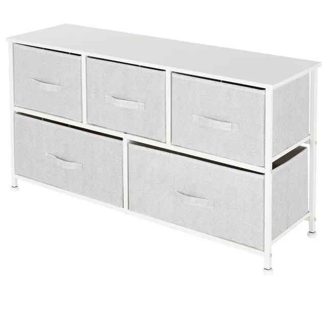 ECD Germany Möbel commode 5 tiroirs blanc tissu 100 cm