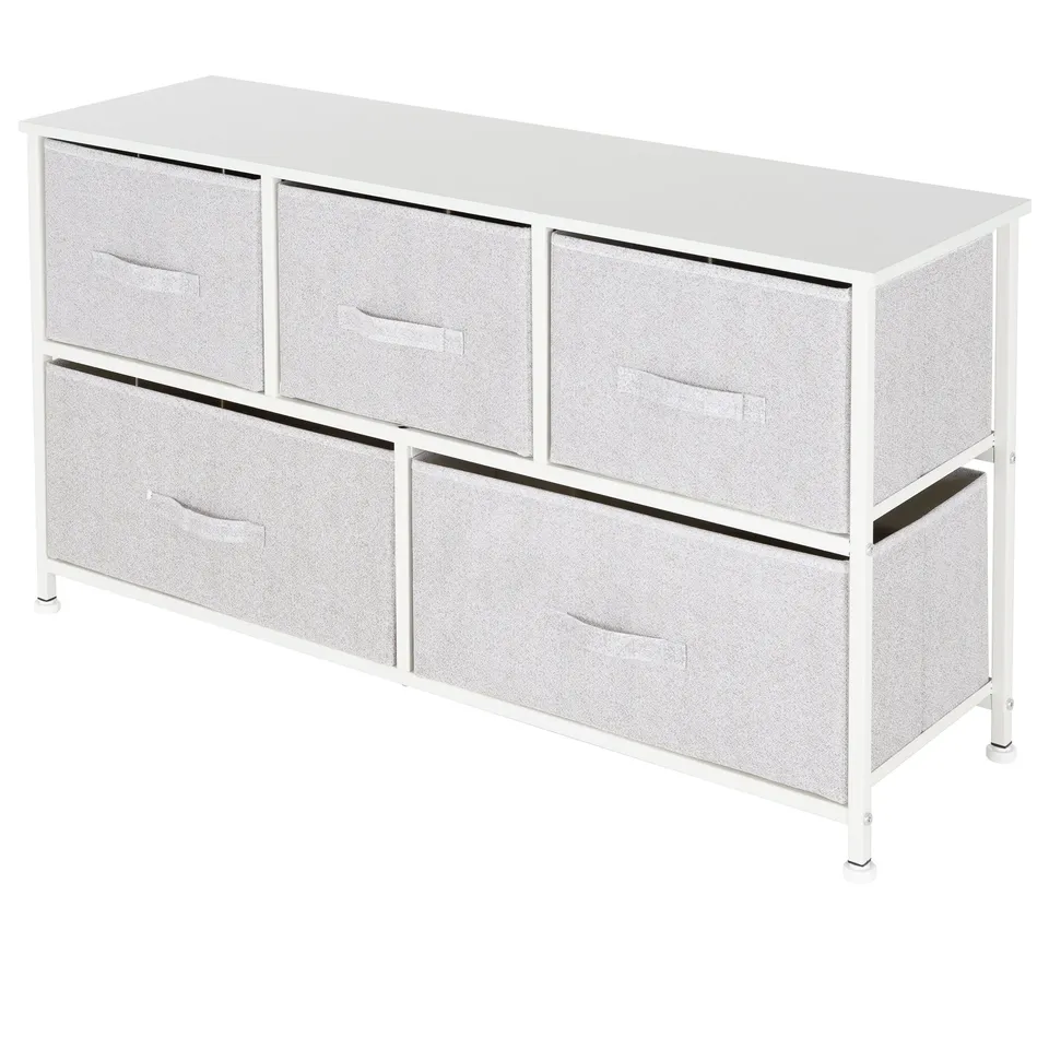 ECD Germany Möbel commode 5 tiroirs blanc tissu 100 cm