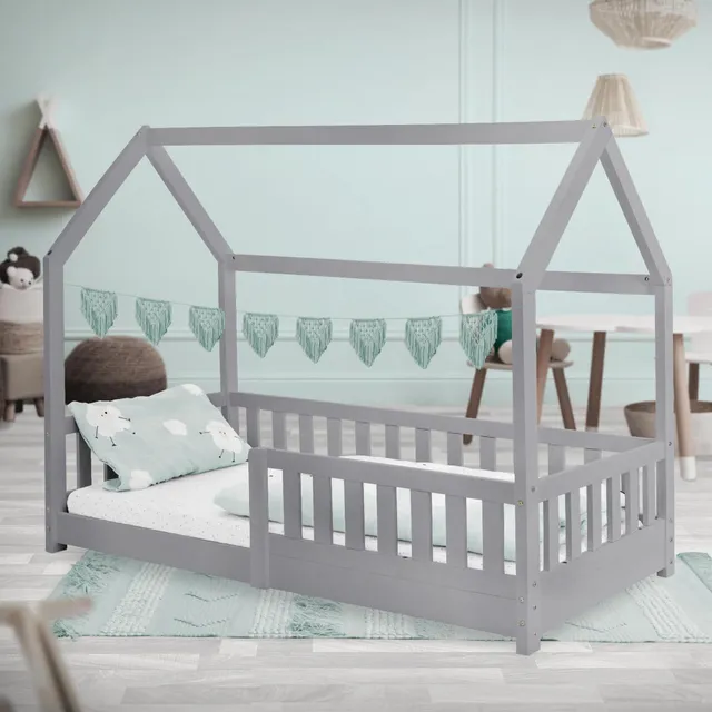 ECD Germany Kinder lit cabane enfant 80x160 gris clair pin B-Ware
