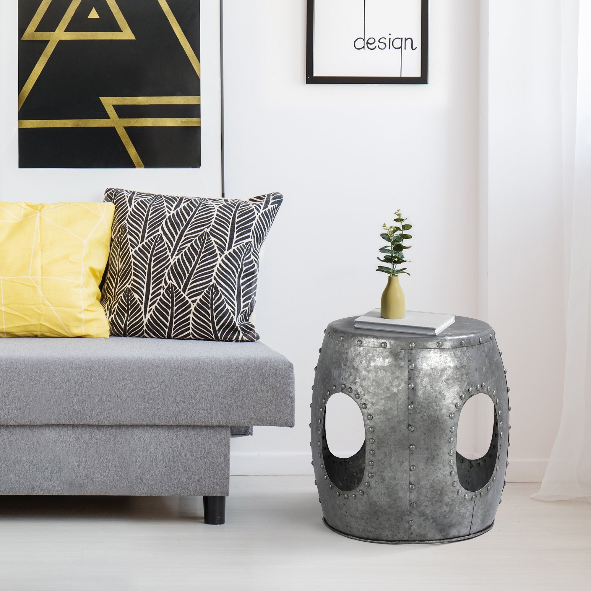 WOMO-Design table d’appoint métal argenté 38 cm cloutée