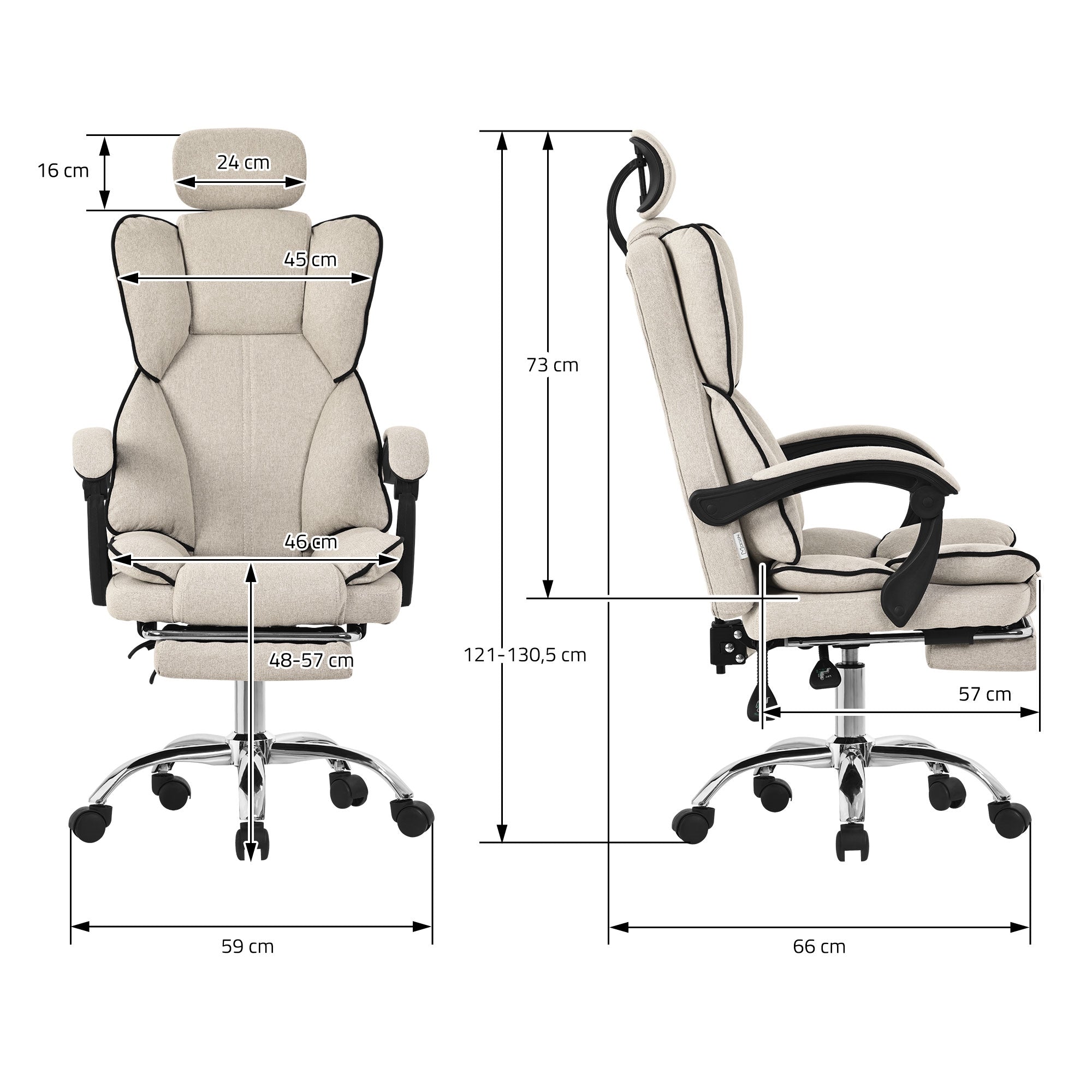 ML-Design fauteuil bureau beige dossier réglable repose-pieds 120 kg