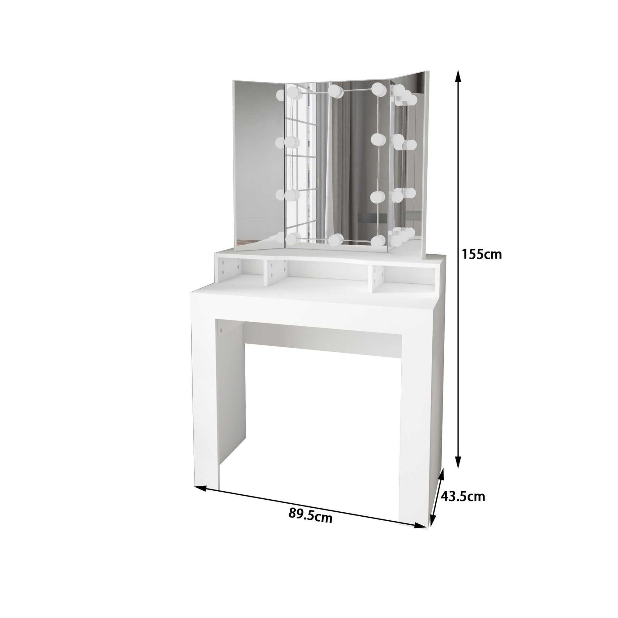 ECD Germany Möbel coiffeuse blanche LED 89,5x155x43,5 cm