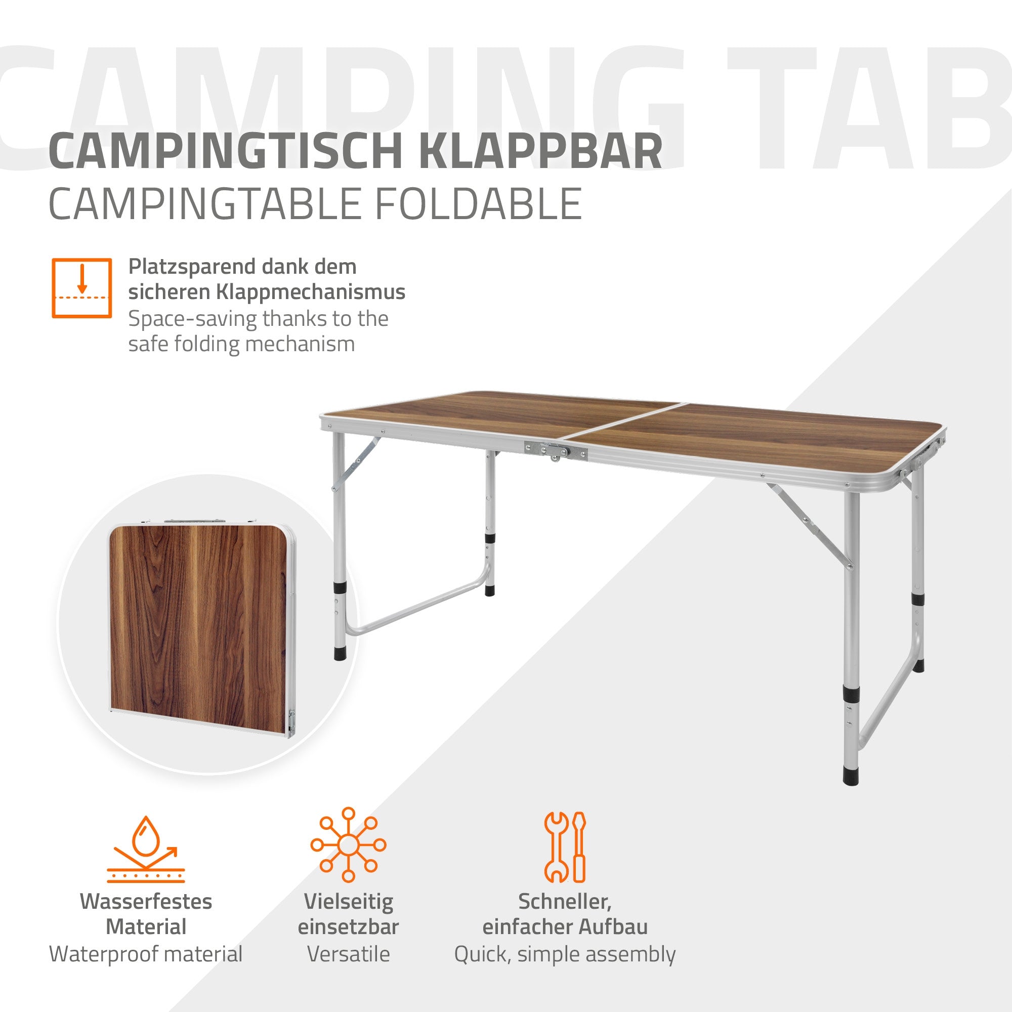 ECD Germany table de camping pliante marron 120 cm alu