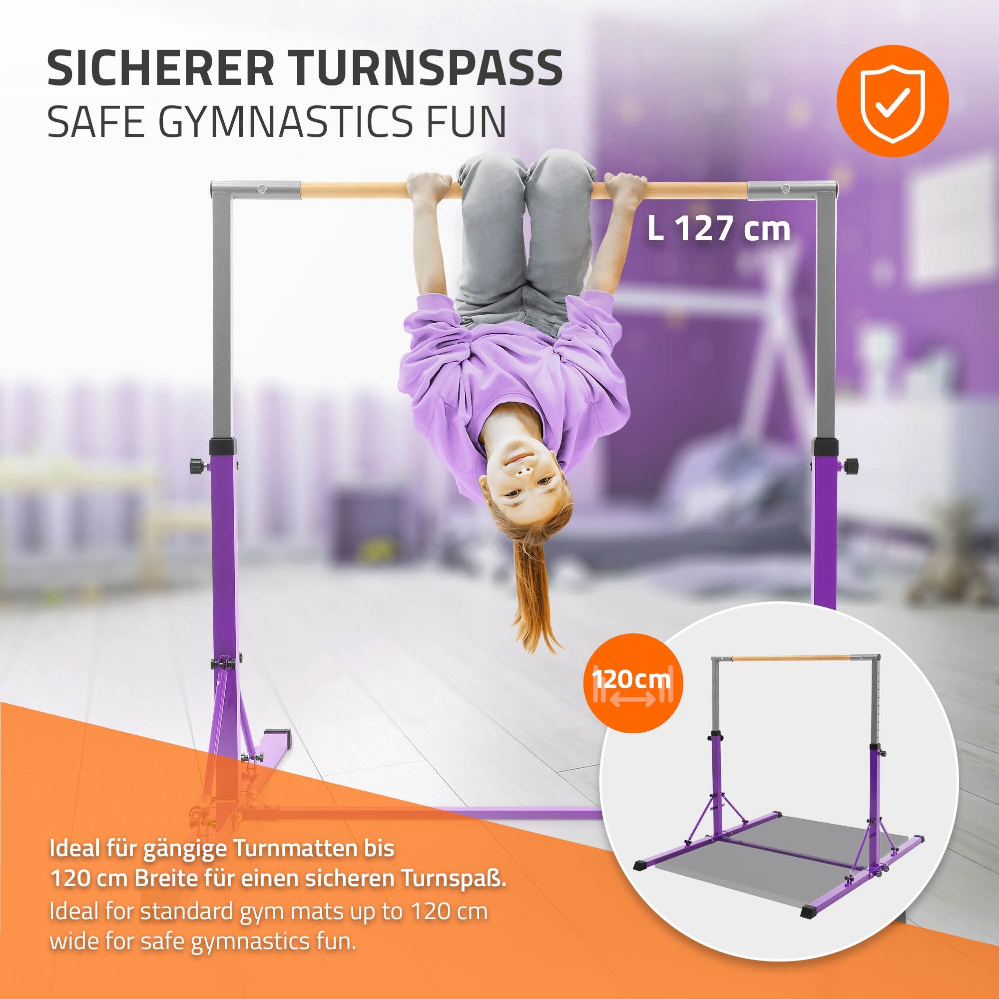 ECD Germany Hauki Barre de Gym Enfant Violet Pliable 150 cm