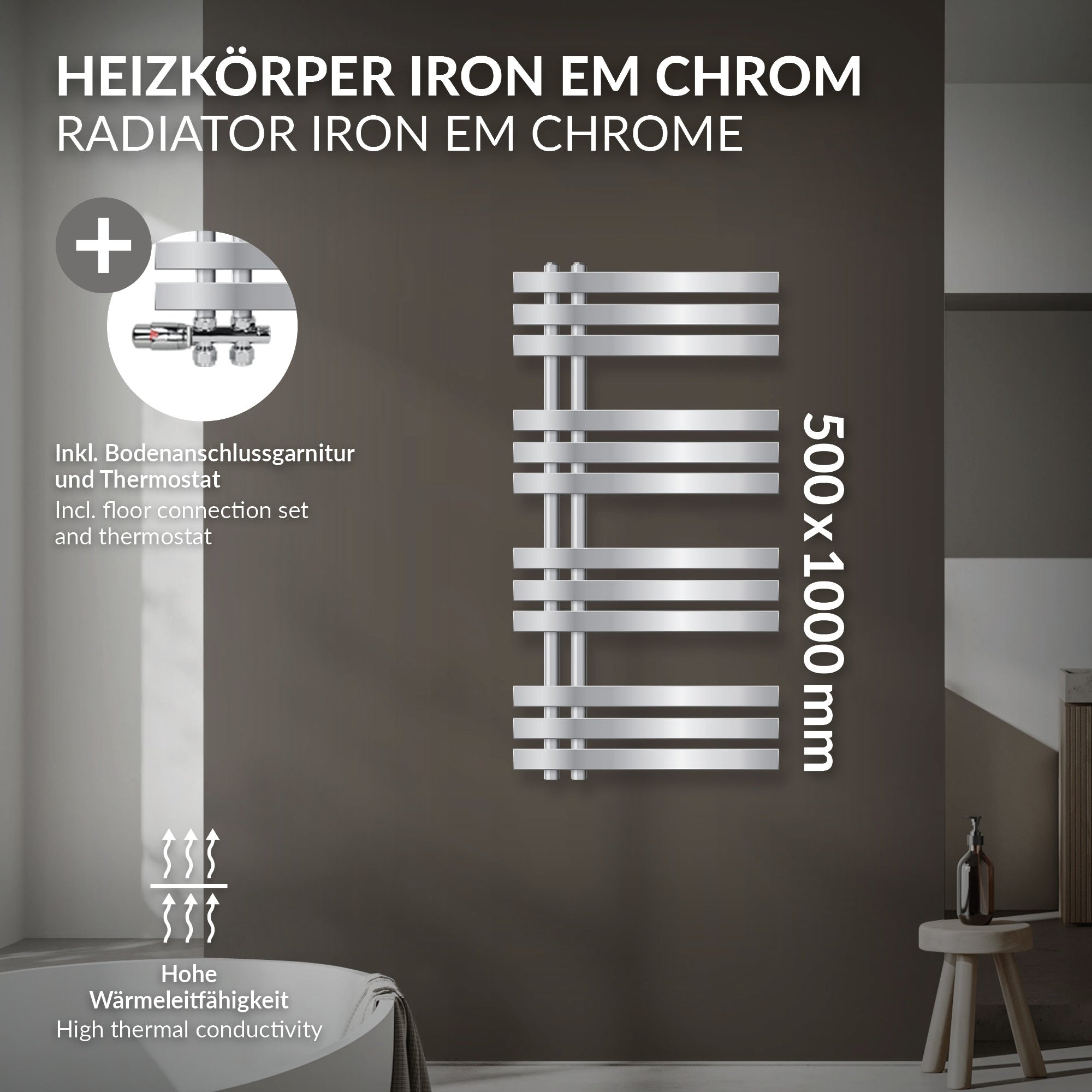 ECD Germany Sahara 500x1000 radiateur chromé vanne centrale