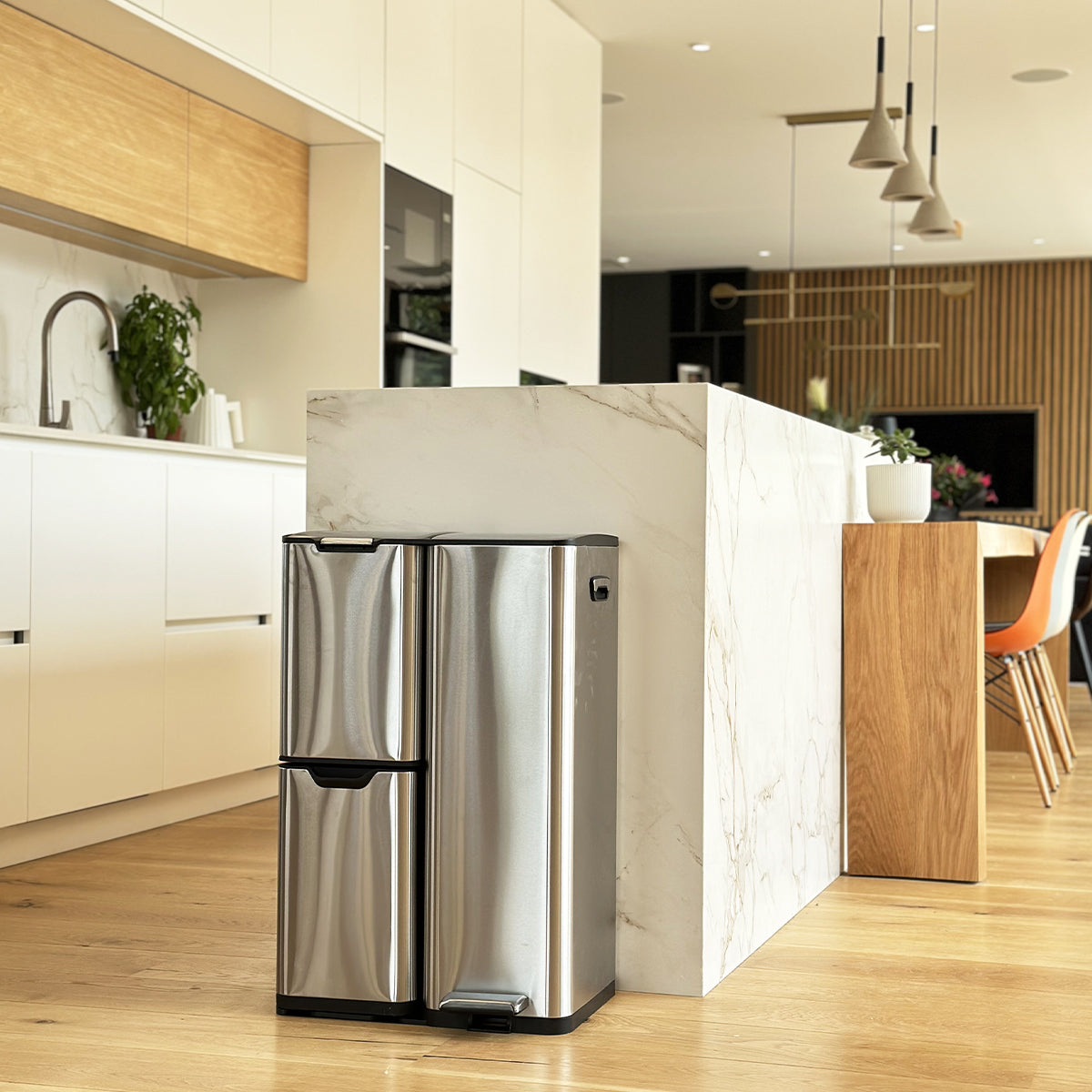 Red Deco Haja 60L poubelle tri 3 bacs inox à pédale