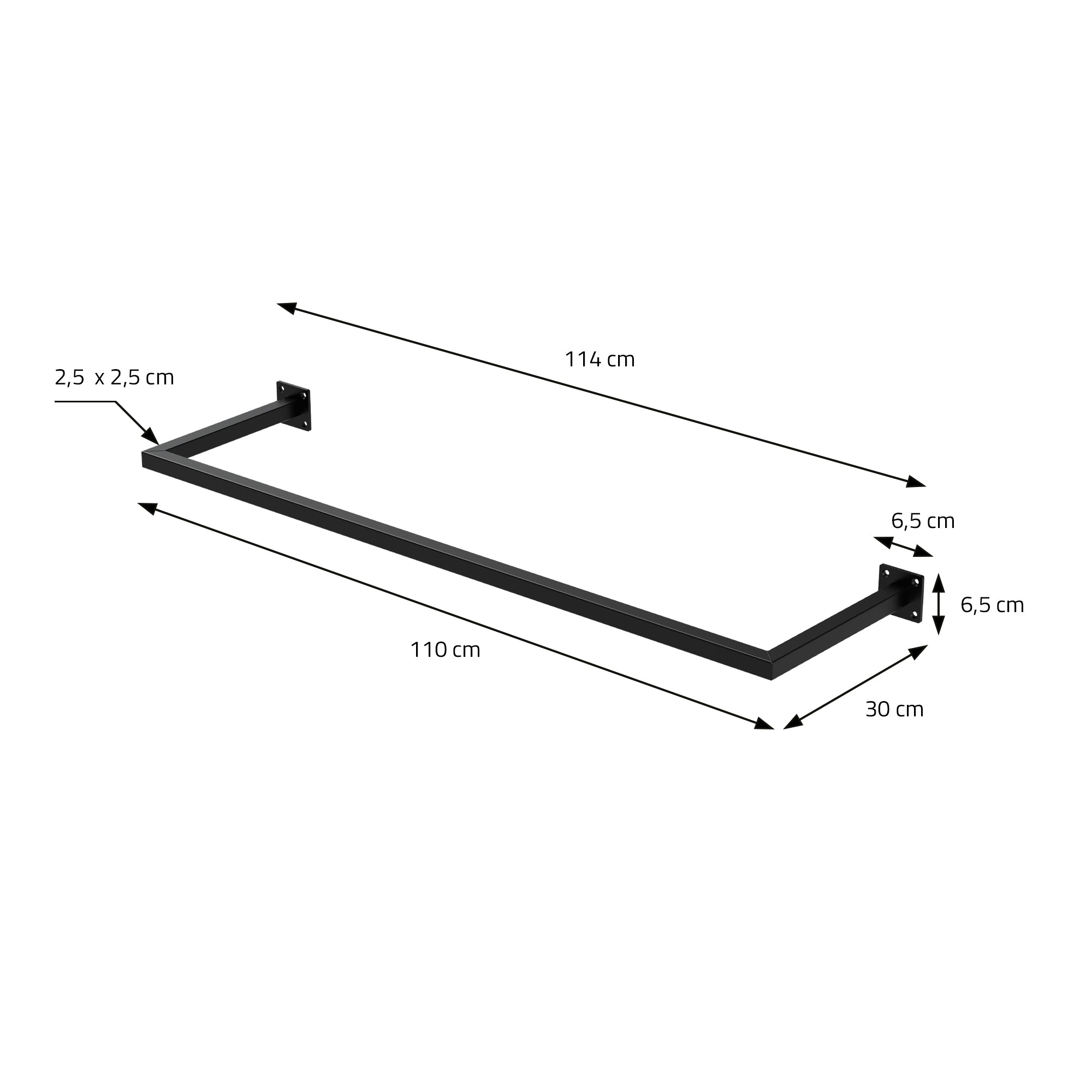 ECD Germany ML-Design portant mural noir 30x110 acier lot 3