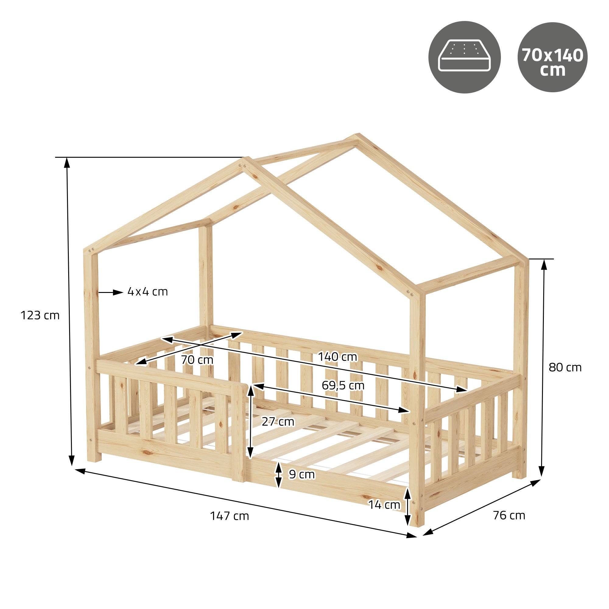 ML-Design lit cabane enfant pin 70x140 nature B-Ware