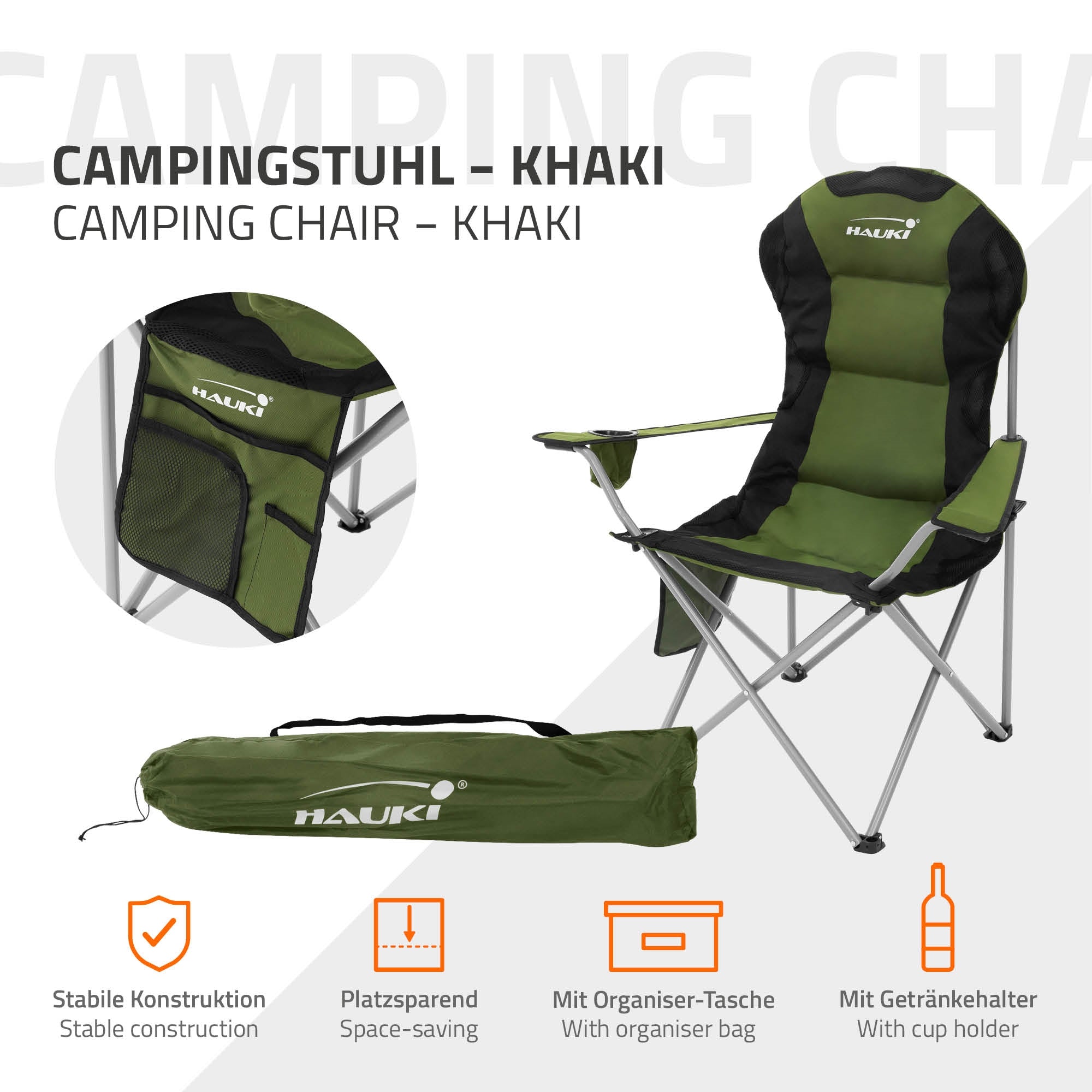 ECD Germany Hauki chaise camping pliable kaki 150 kg