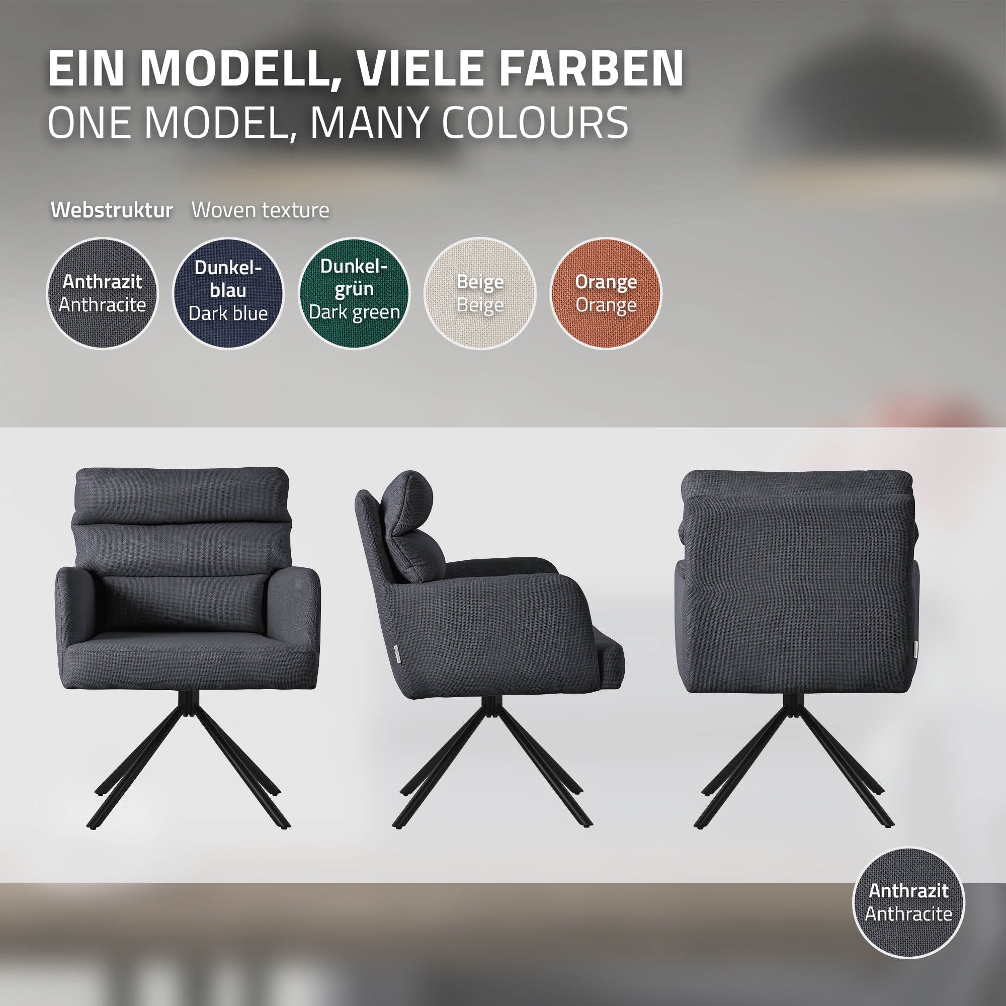 ECD Germany Chaise salle à manger pivotante anthracite 120kg