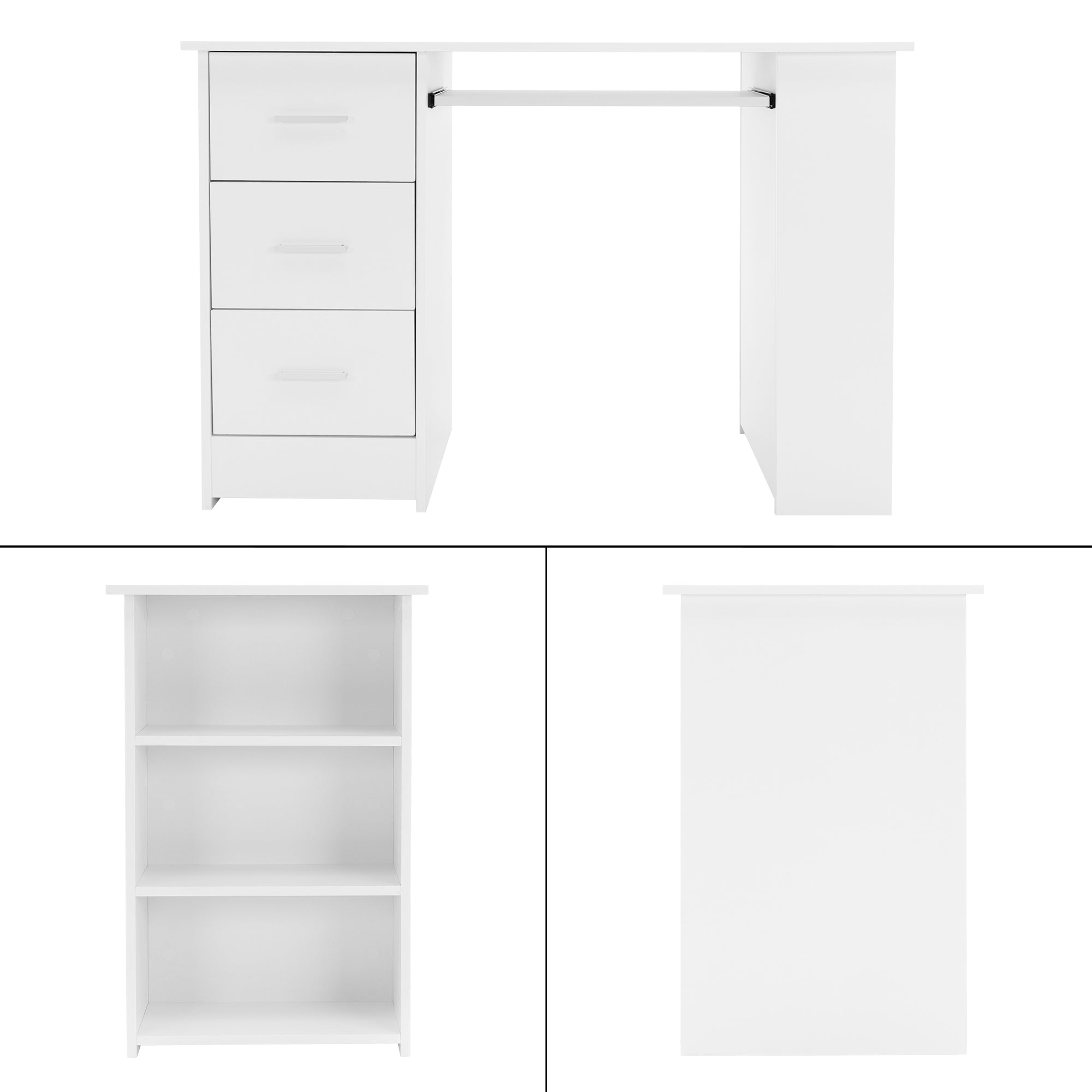 ECD Germany ML-Design bureau blanc 110x49x75 3 tiroirs