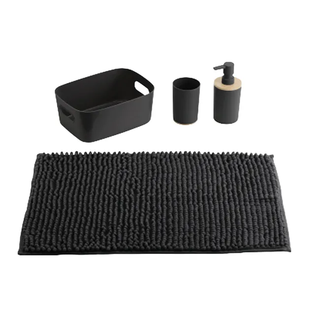 Stokomani Maison Ensemble salle de bain chenille noir accessoires