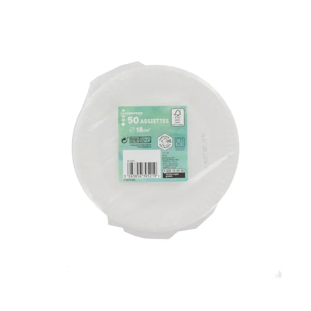 Leader Price Bazar assiettes carton 18cm jetables x50 fêtes