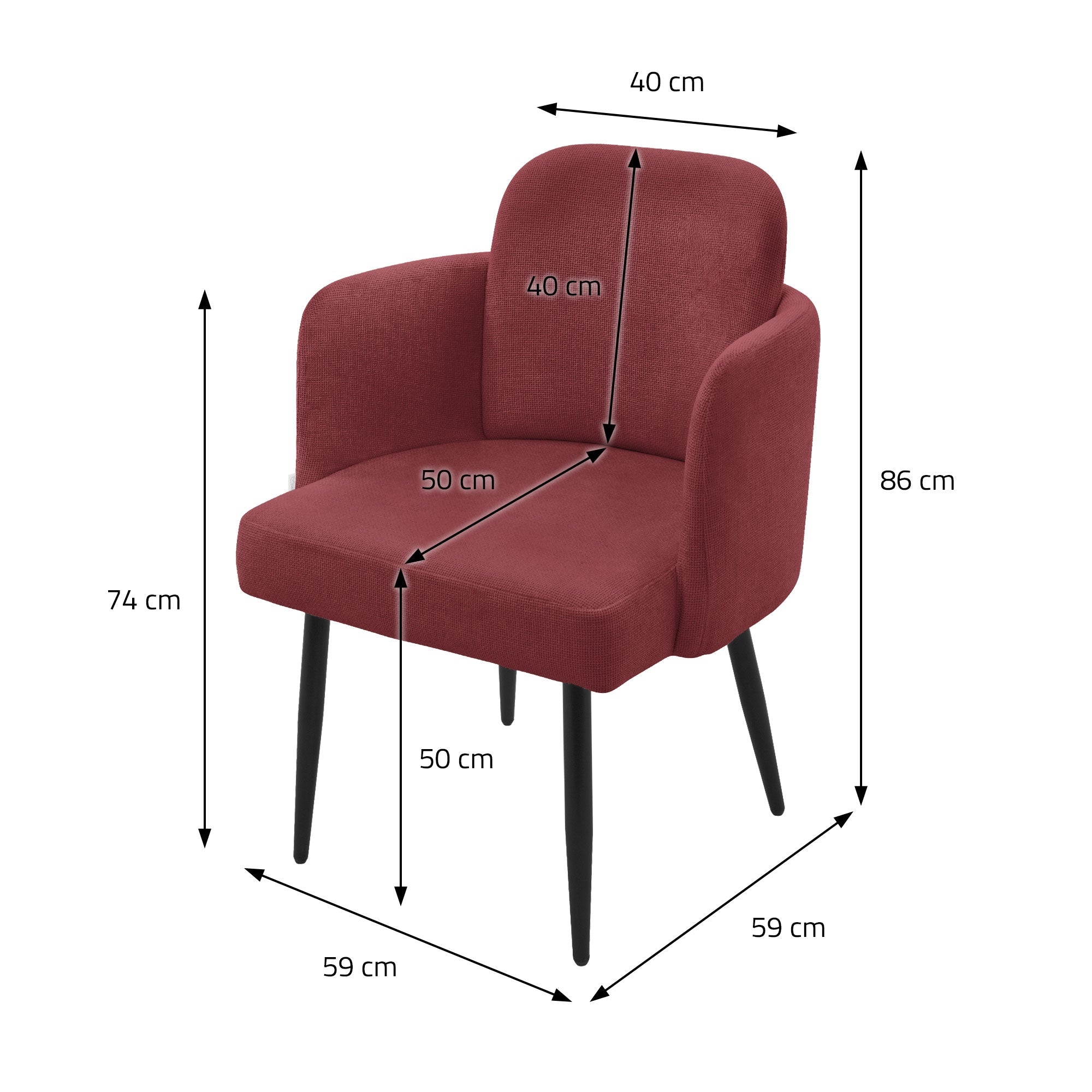 ECD Germany chaise salle à manger rouge accoudoirs pieds métal