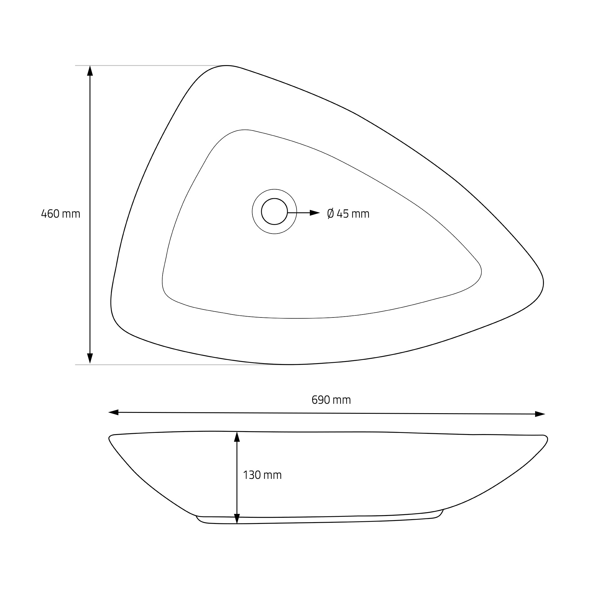 ECD Germany Sanitär lavabo noir céramique 69x46 cm triangle
