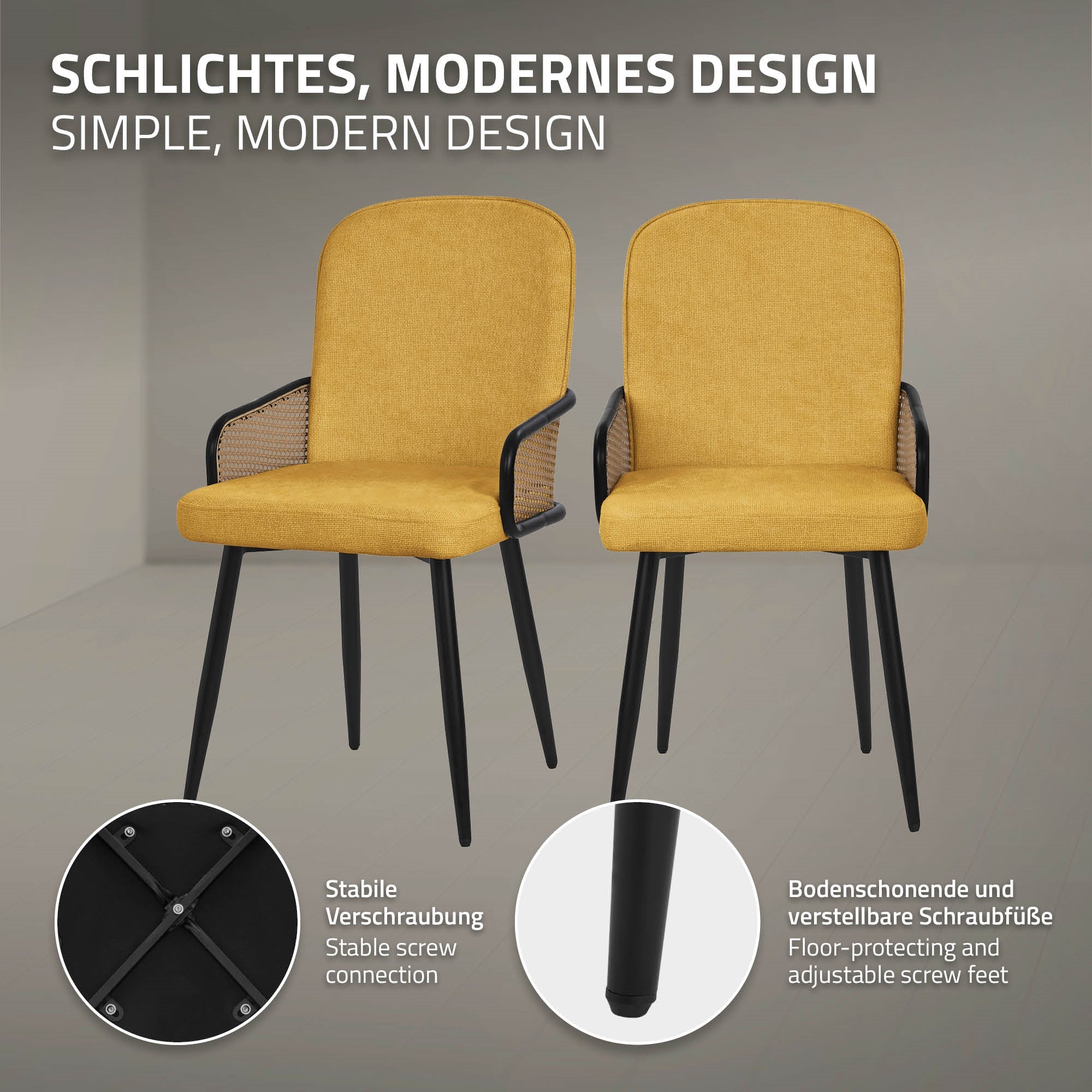 ML-Design chaises salle à manger lot 4 moutarde rotin