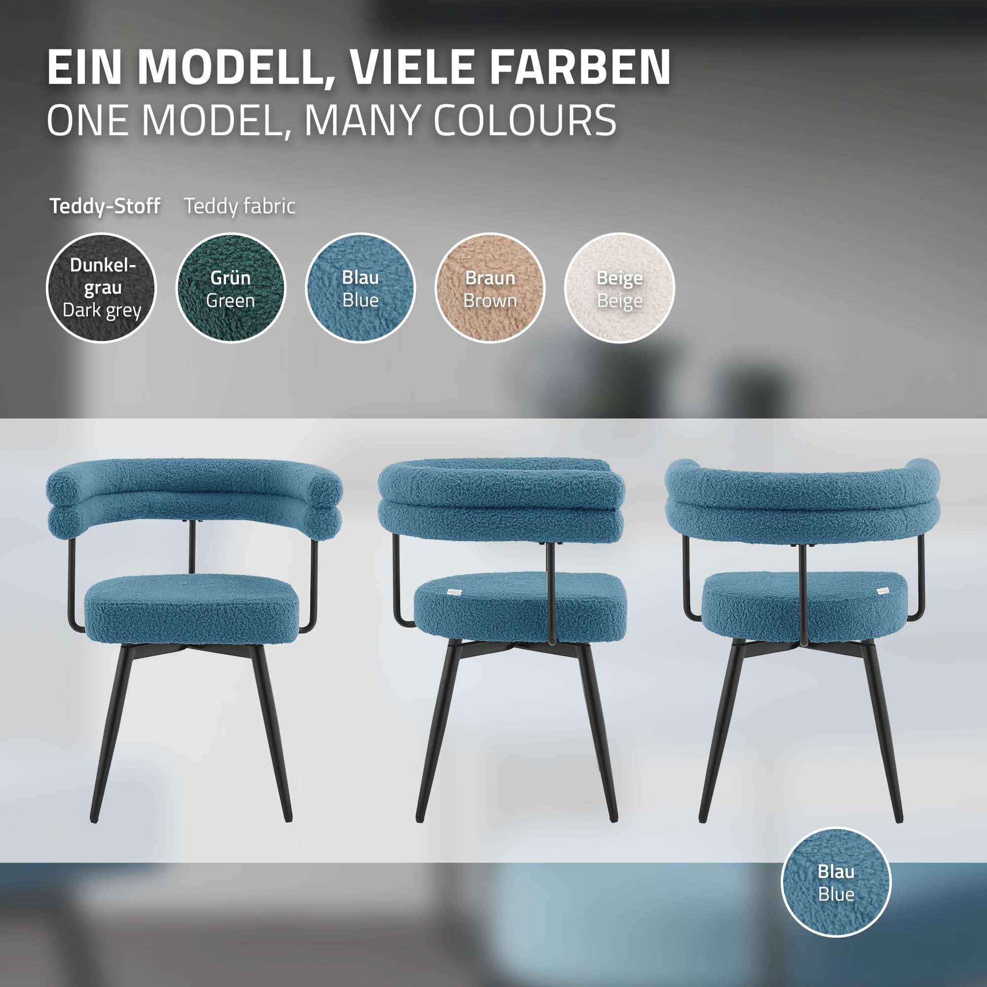 ECD Germany Möbel Chaise salle à manger bleu lot 4 teddy
