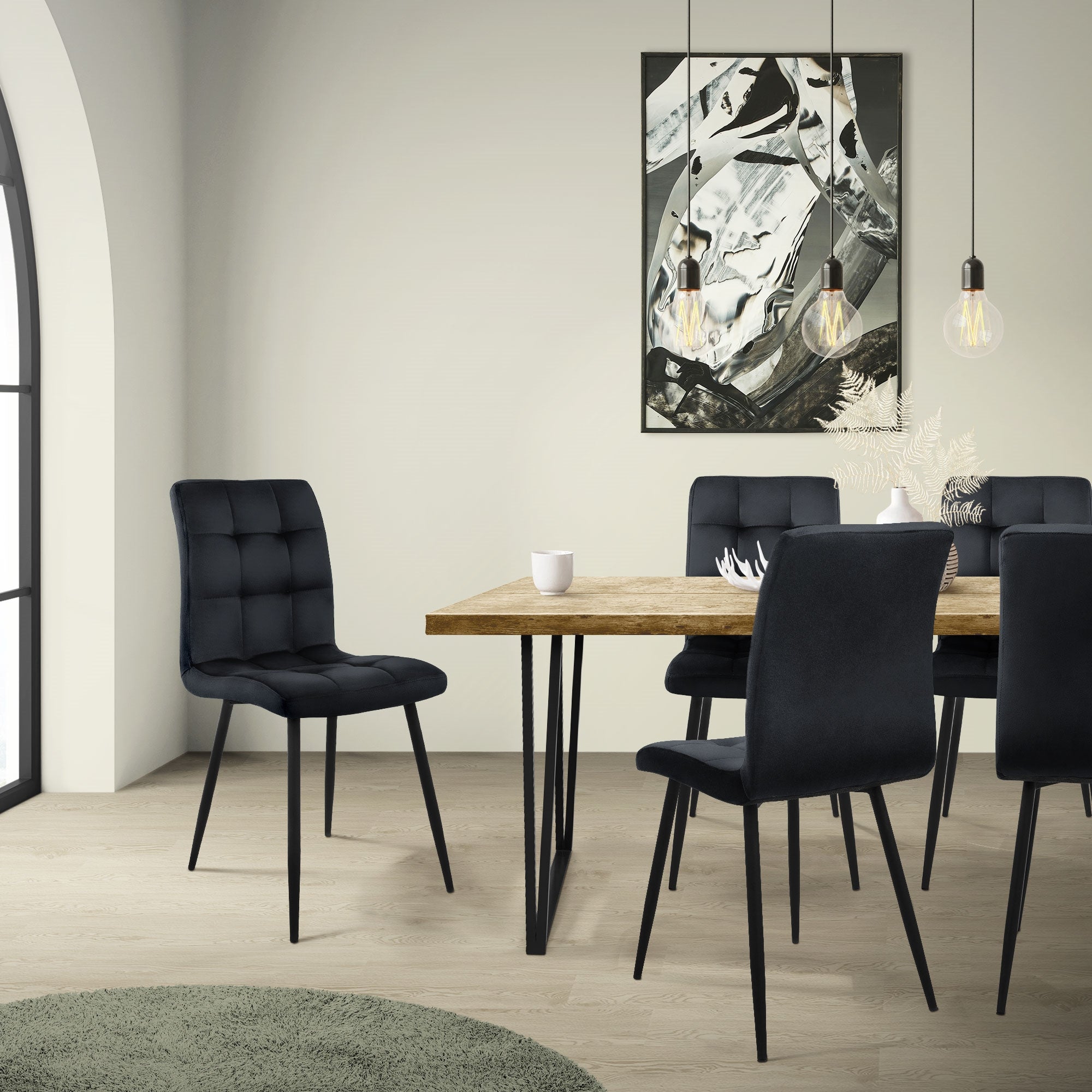 ECD Germany Möbel lot 4 chaises velours noir pieds métal