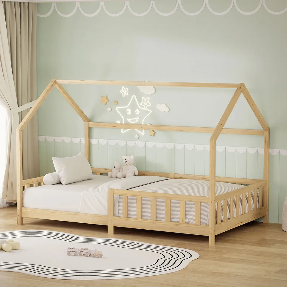 ECD Germany Kinder lit cabane enfant 120x200 cm naturel pin