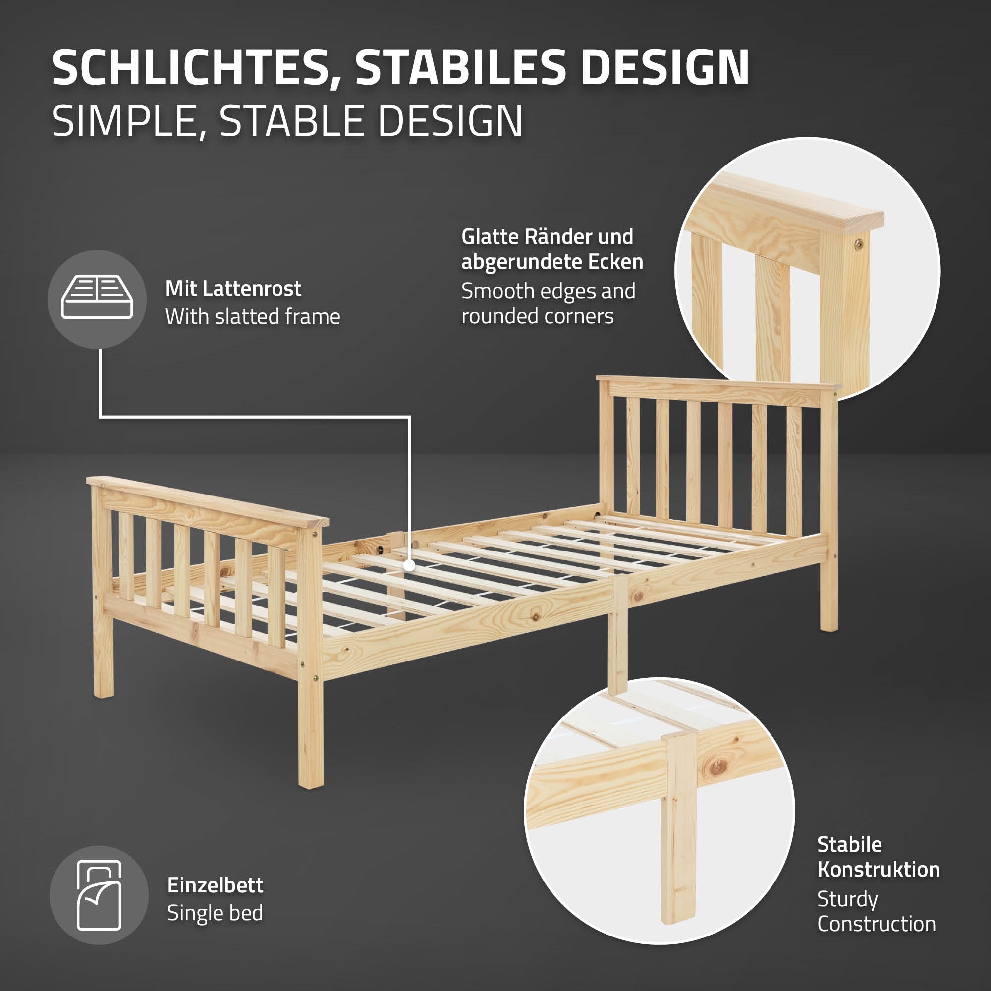 ECD Germany Möbel lit enfant 90x200 pin naturel sommier