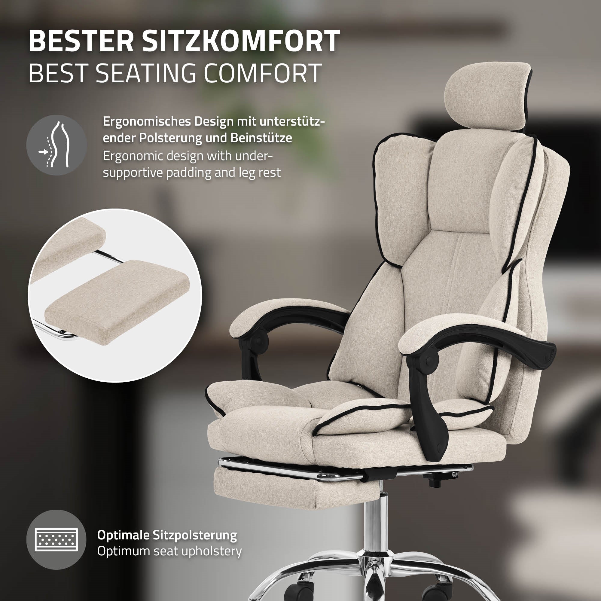ML-Design fauteuil bureau beige dossier réglable repose-pieds 120 kg