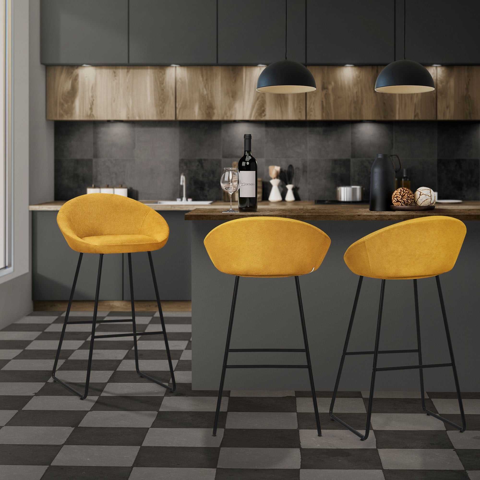 ECD Germany ML-Design 56x94x50 tabouret de bar moutarde lot 2