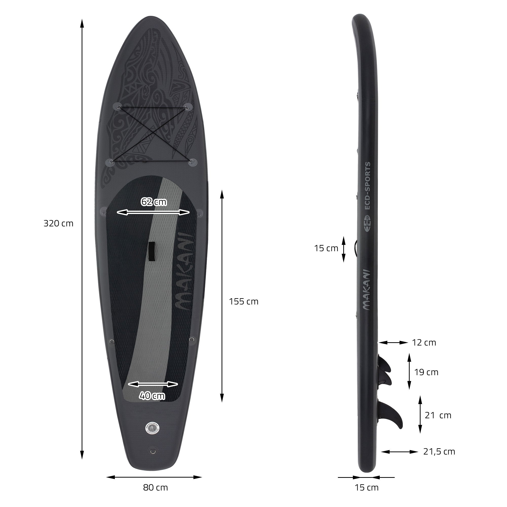 ECD Germany Makani stand up paddle gonflable noir 320 cm + pompe