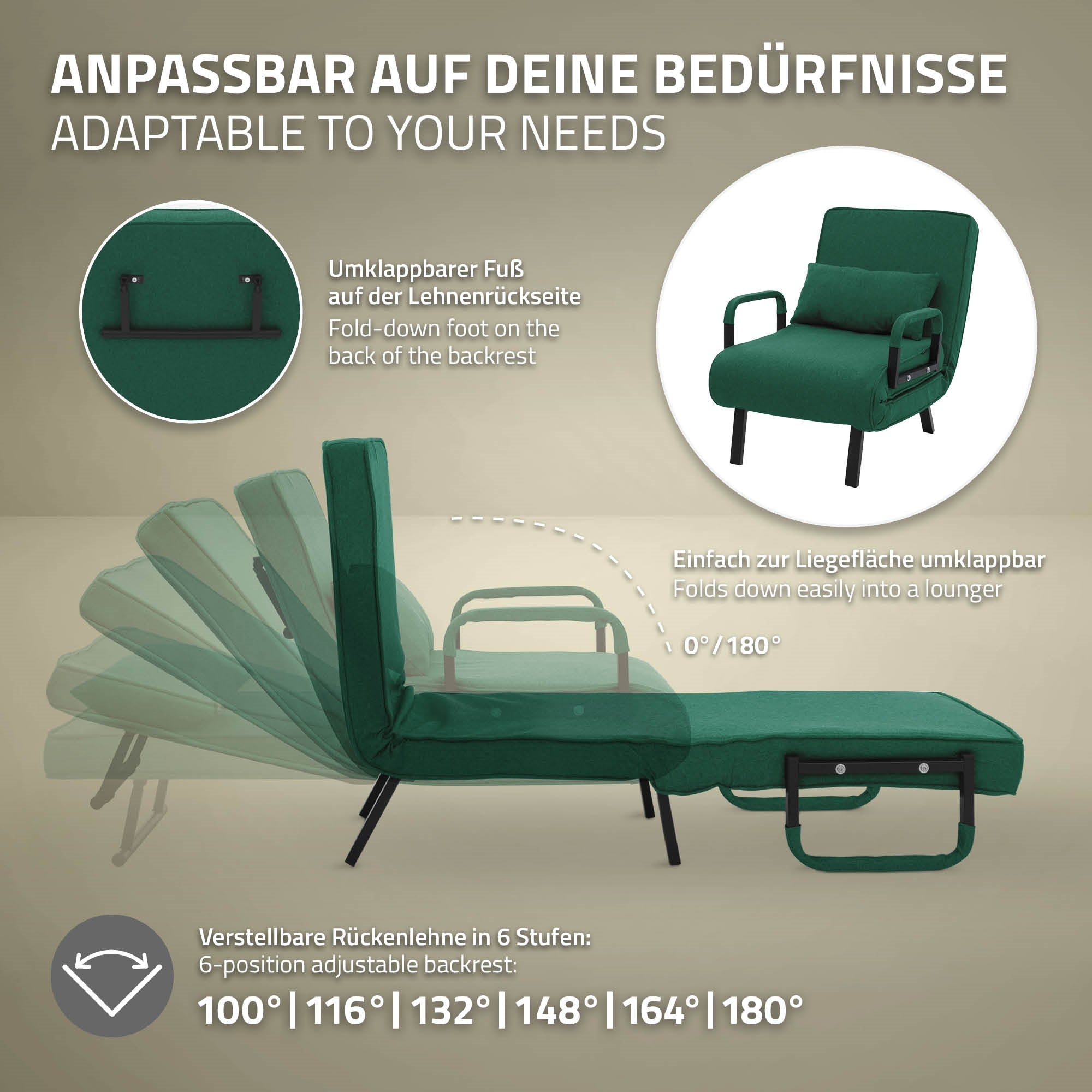 ML-Design Fauteuil convertible vert foncé chenille 186x60