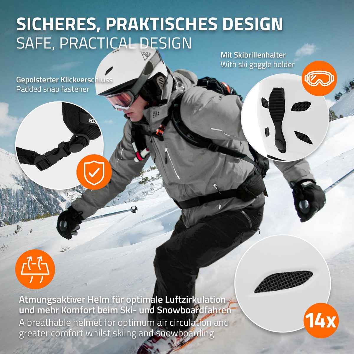 ECD Germany Ski S 51-54 cm casque de ski blanc ventilation