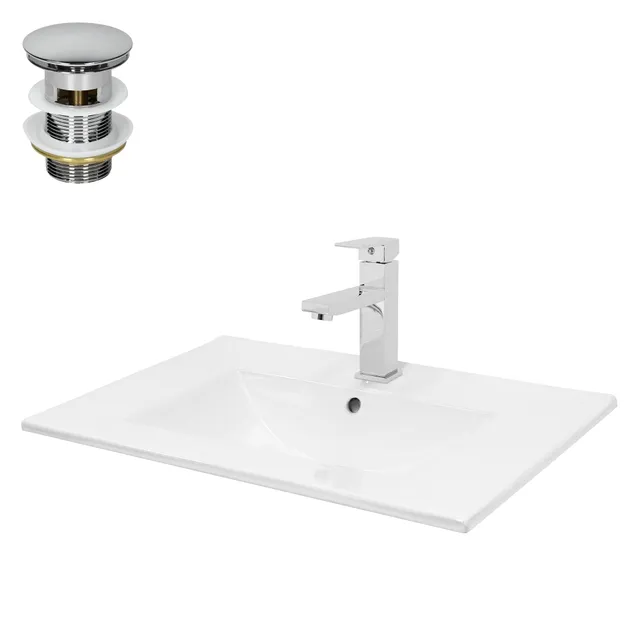 ECD Germany LuxeBath Lavabo blanc 71 cm + robinet argent
