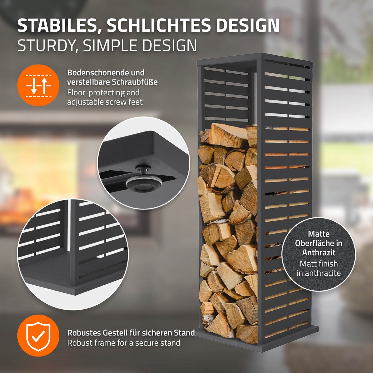 ECD Germany Garten range-bûches Schlitz 37,5x37,5x112 cm anthracite