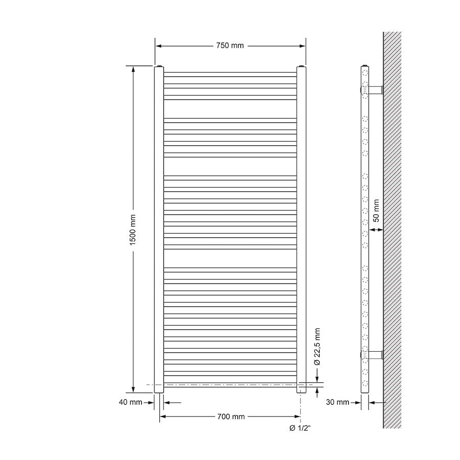 ECD Germany Heizungen LuxeBath sèche-serviettes 1200W blanc 750x1500