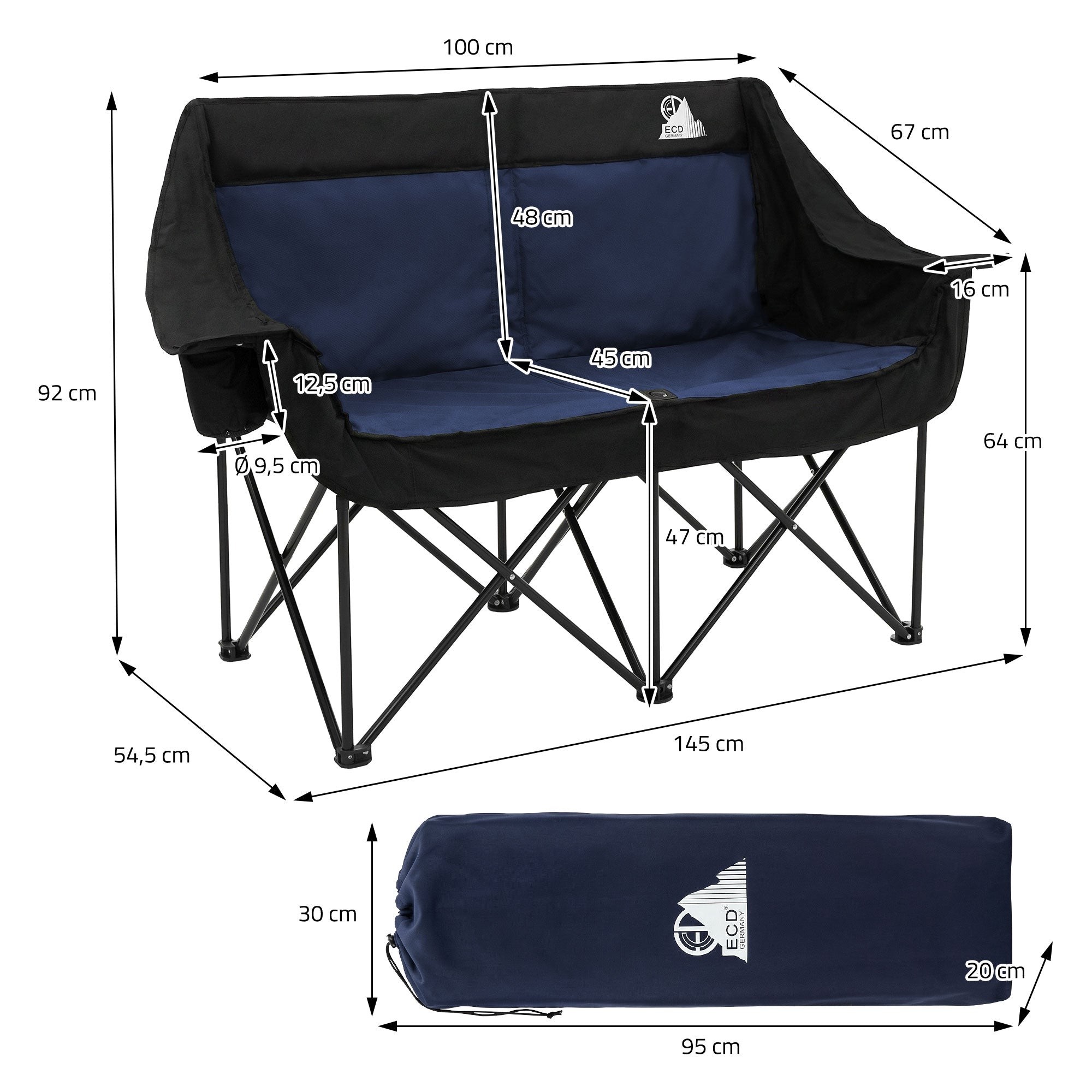 ECD Germany double 2 places chaise camping bleue 200 kg