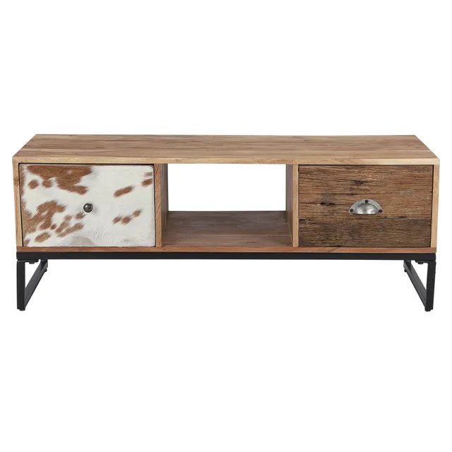ECD Germany Taipei Meuble TV Bas 110 cm Bois Acacia 2 Tiroirs