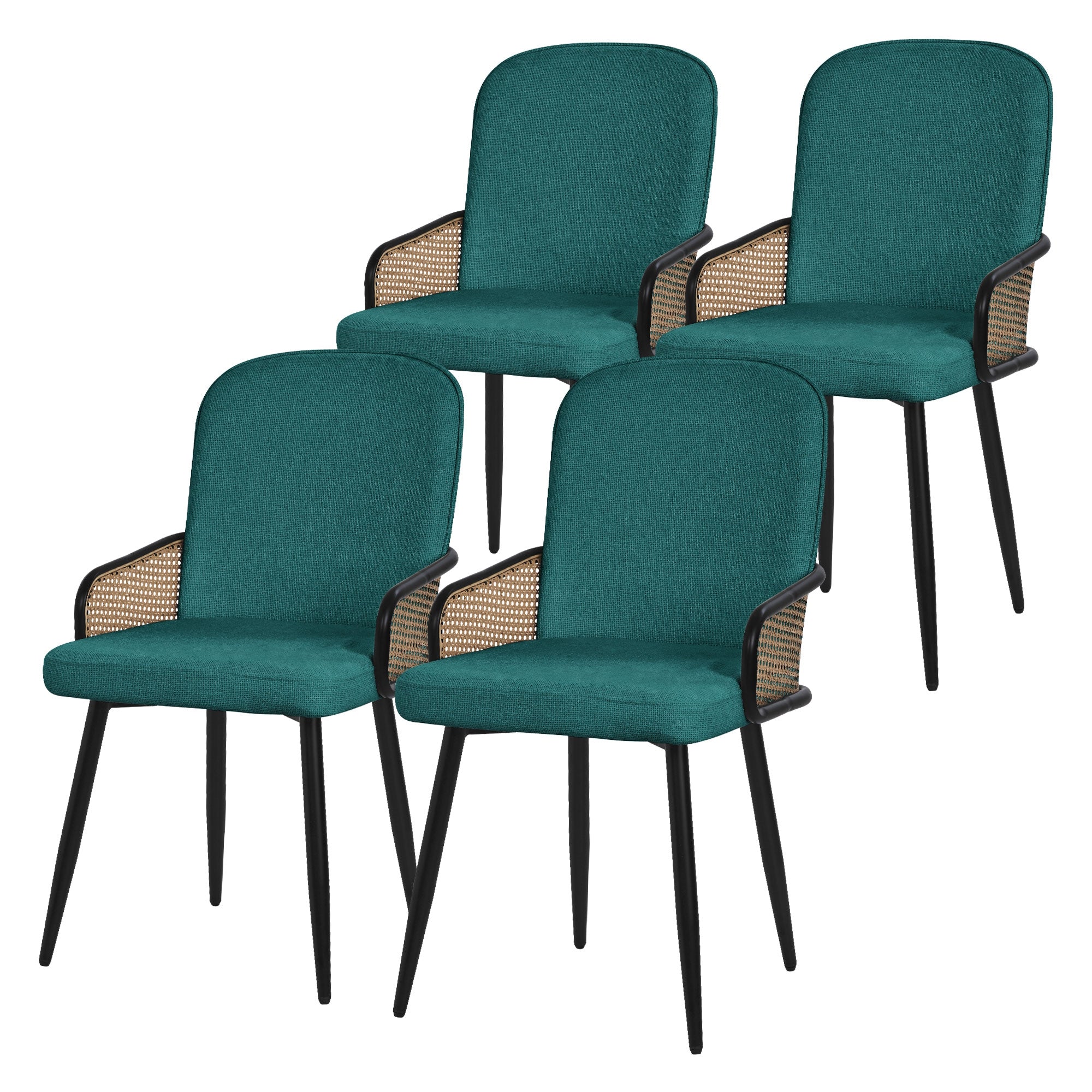 ECD Germany ML-Design chaises salle à manger pétrole lot 4 tissu rotin