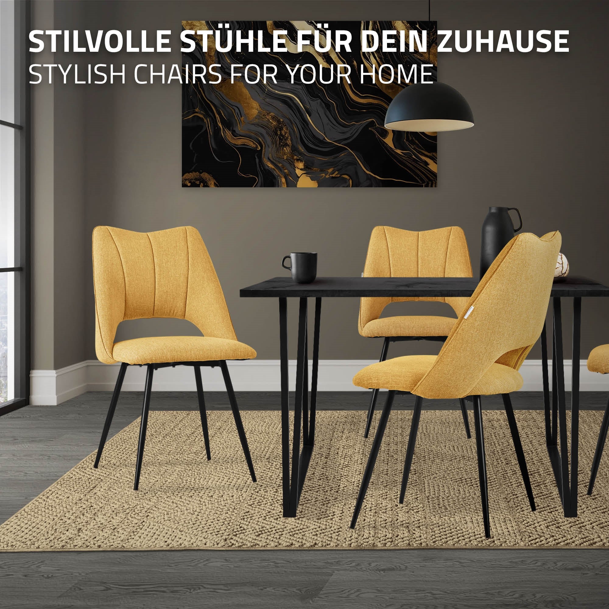 ECD Germany Möbel chaise salle à manger moutarde lot 2 acier