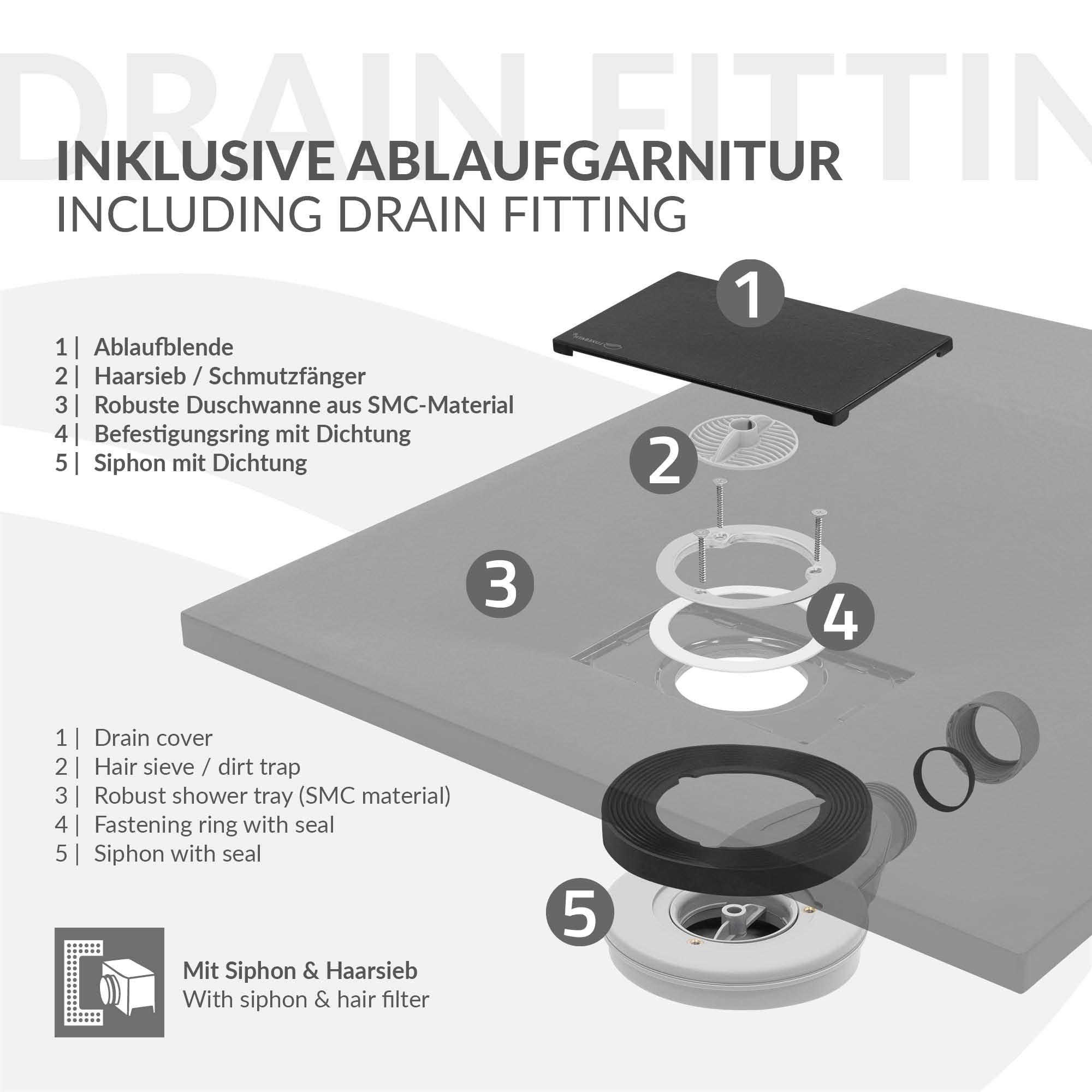 LuxeBath receveur de douche noir 120x80 cm extra-plat antidlisse