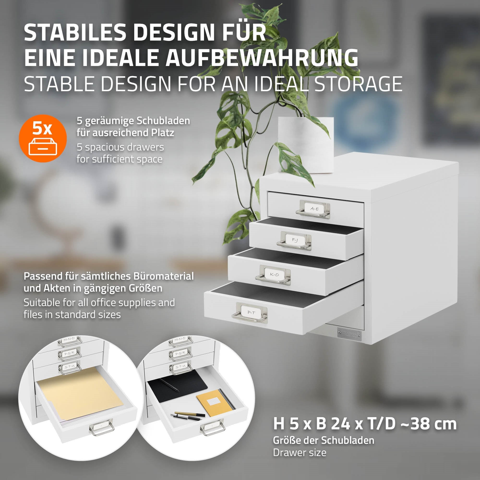 ECD Germany ML-Design caisson bureau blanc 5 tiroirs 28x38x33 cm