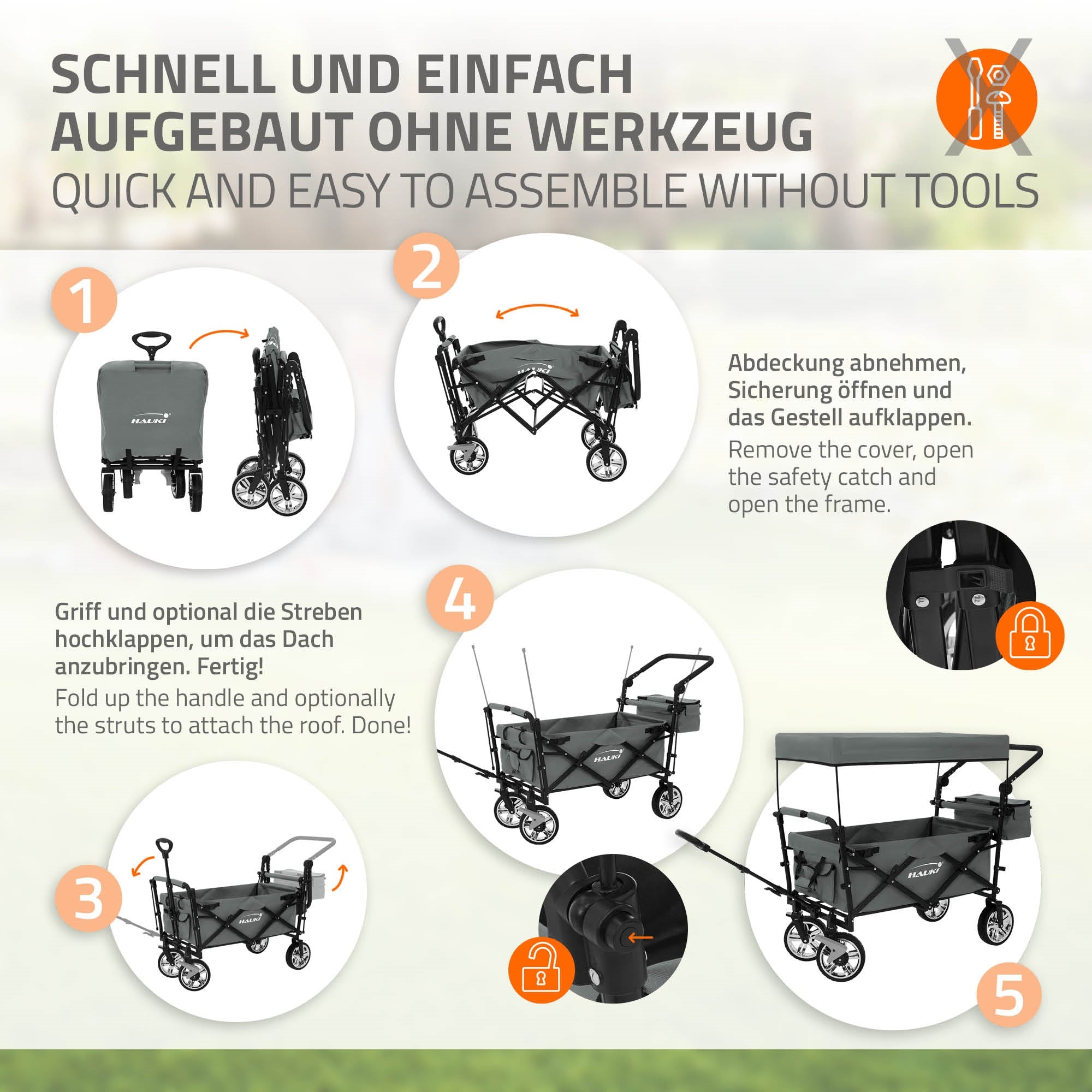 ECD Germany Garten chariot pliable XXL gris toit 120 kg