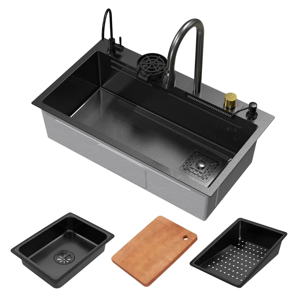 ECD Germany évier inox 80x46 cm anthracite 8 pièces robinet