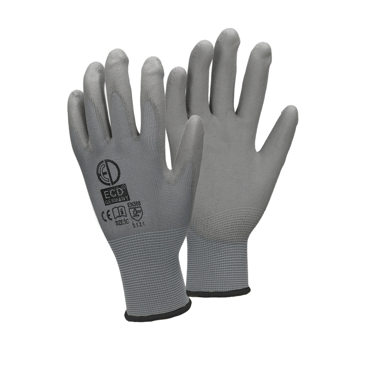 ECD Germany gants de travail PU gris XL lot 240 paires polyester