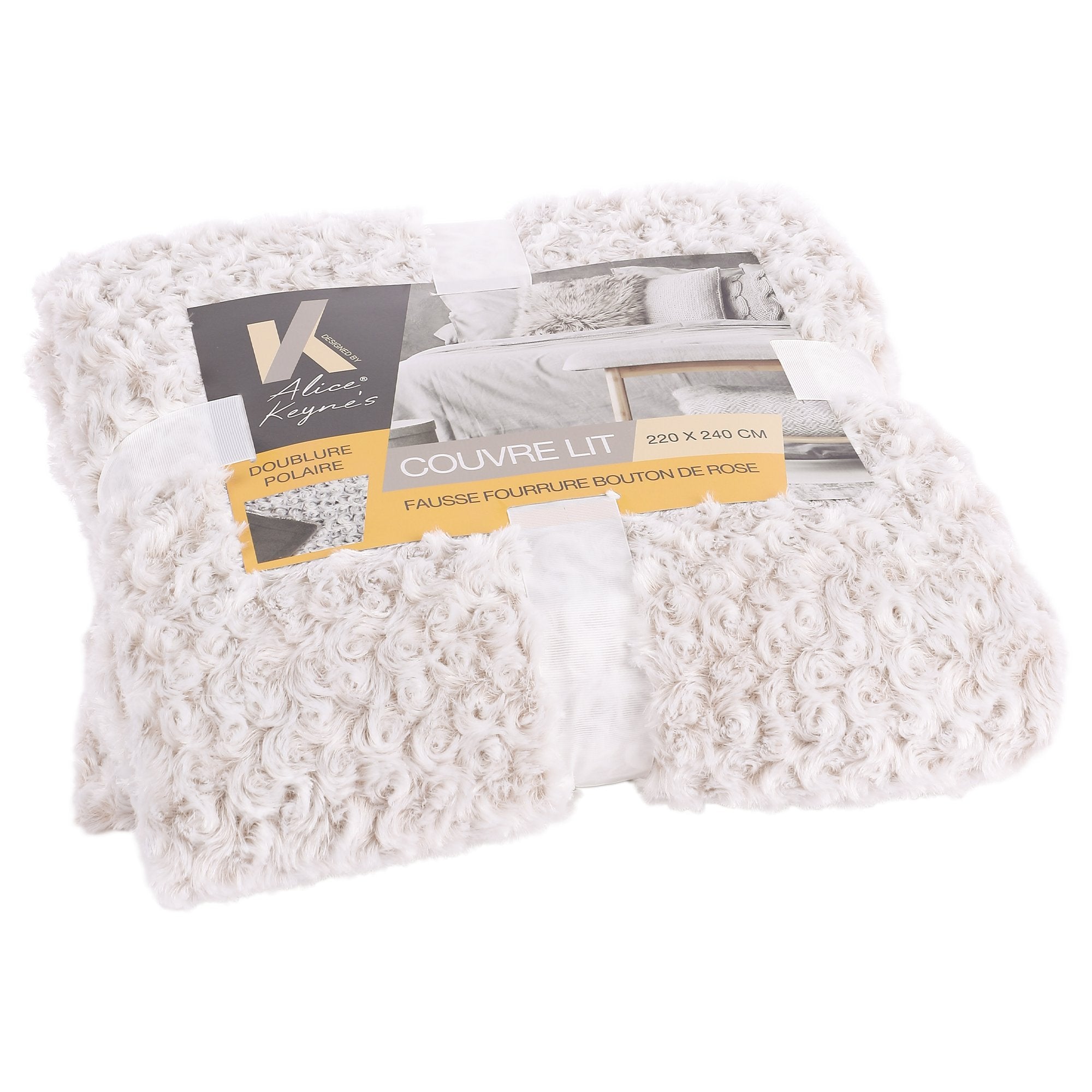 Stokomani Maison Couvre-lit boutons de rose gris linge