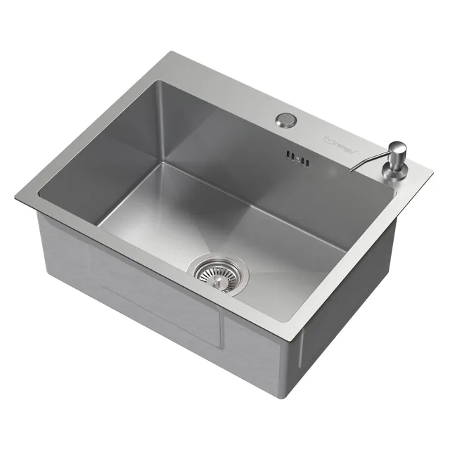 ECD Germany Sanitär Évier inox 55x45 cm argent avec distributeur