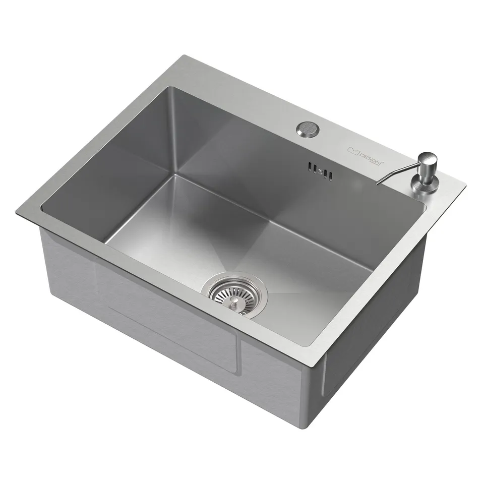 ECD Germany Sanitär Évier inox 55x45 cm argent avec distributeur