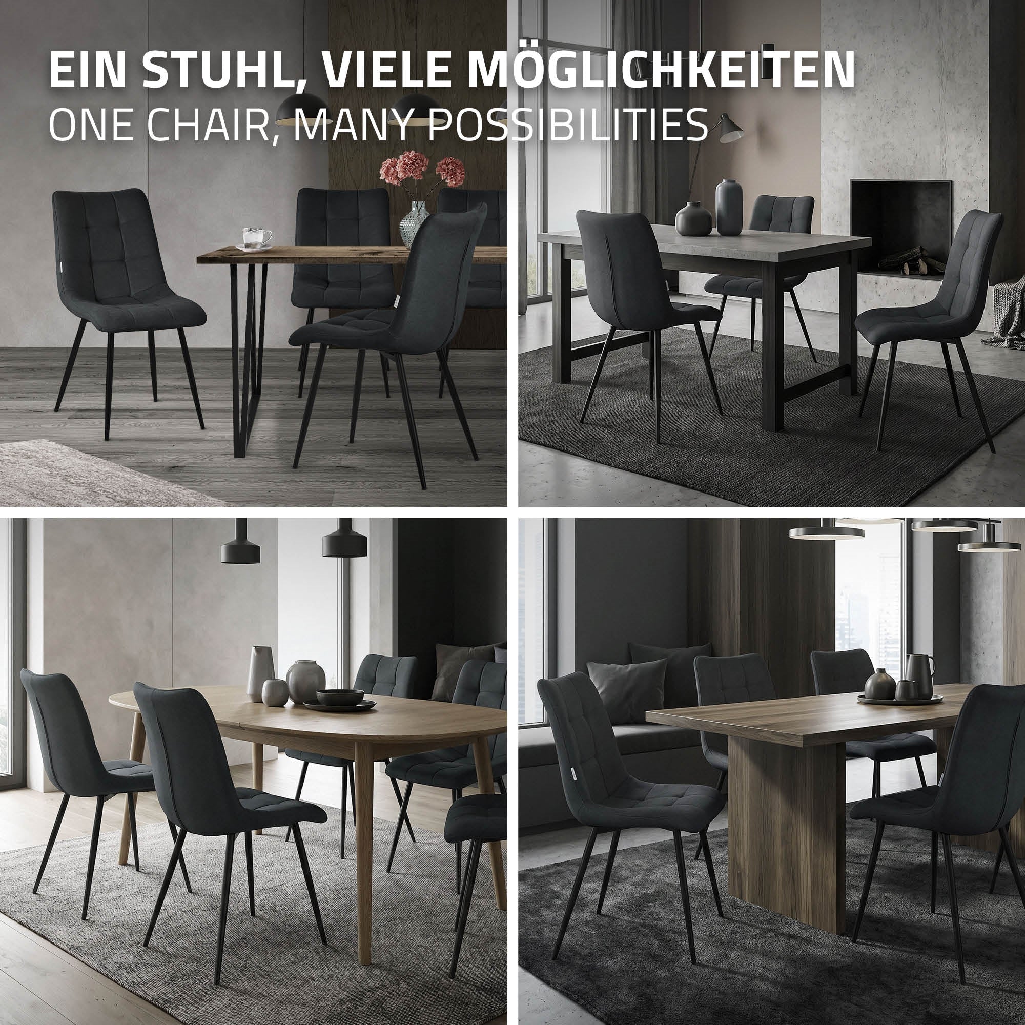 ECD Germany Möbel chaise salle à manger anthracite lot de 2 polyester