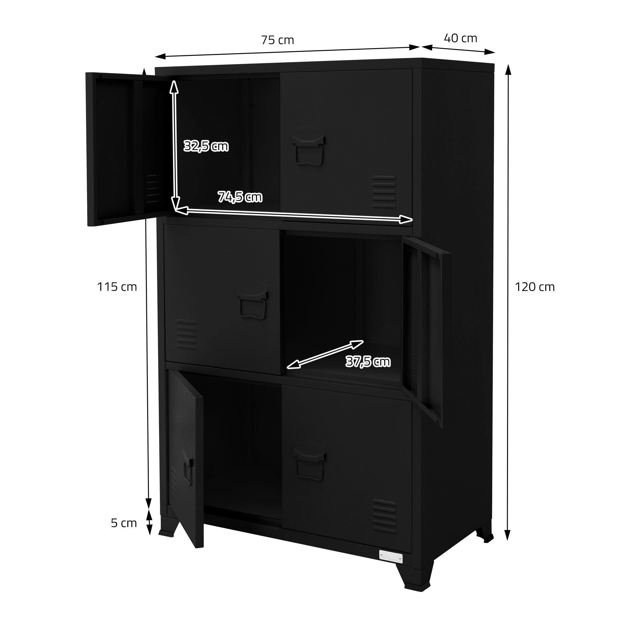 ECD Germany Werkstatt & Werkzeuge Armoire bureau acier noir 75x40x120 cm