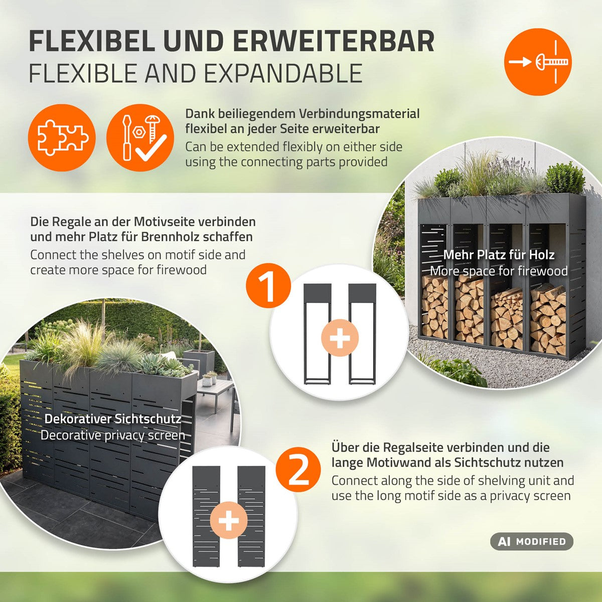 ECD Germany porte-bûches grille anthracite 30x111 cm acier jardinière