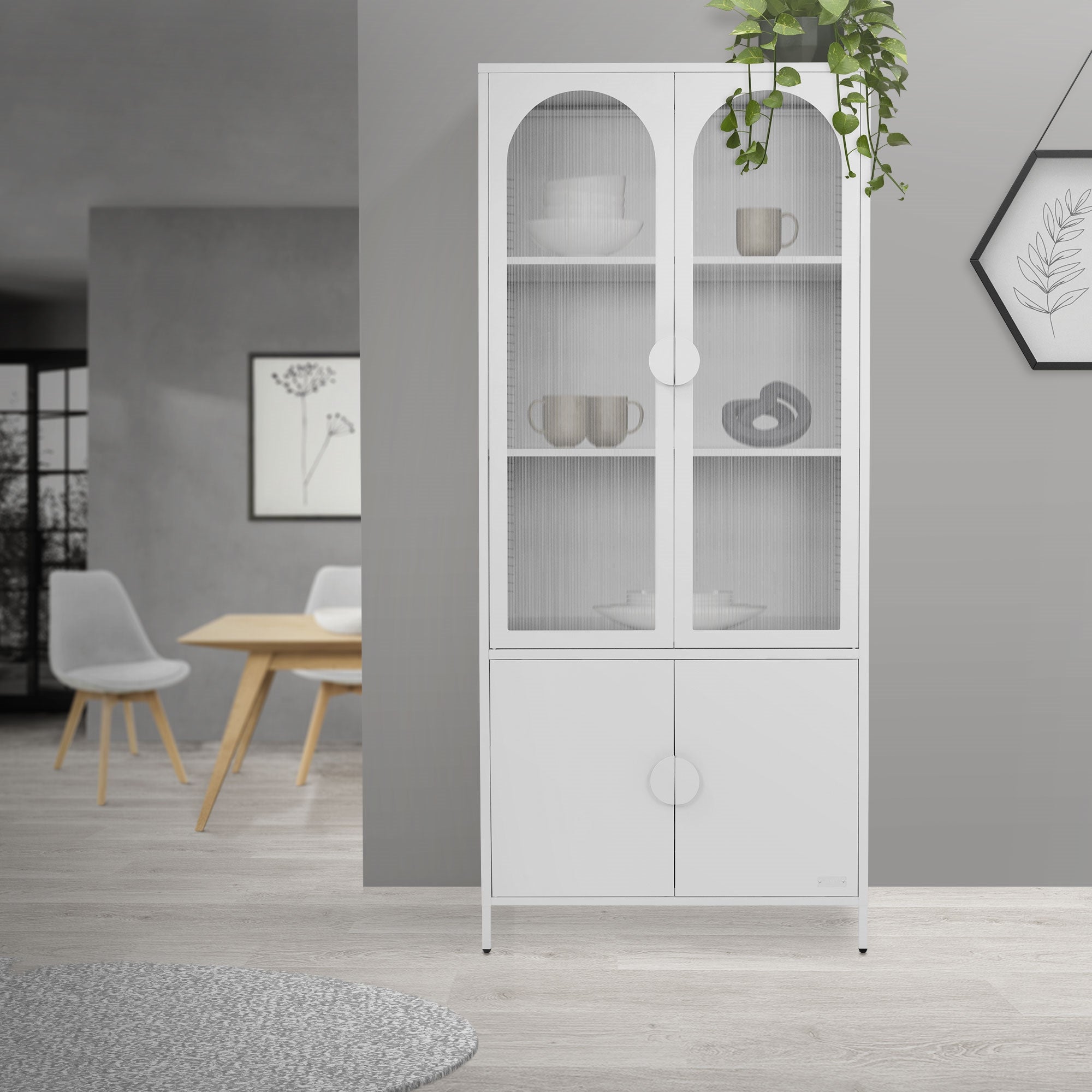 ECD Germany Möbel armoire vitrine 80x185 cm blanche acier